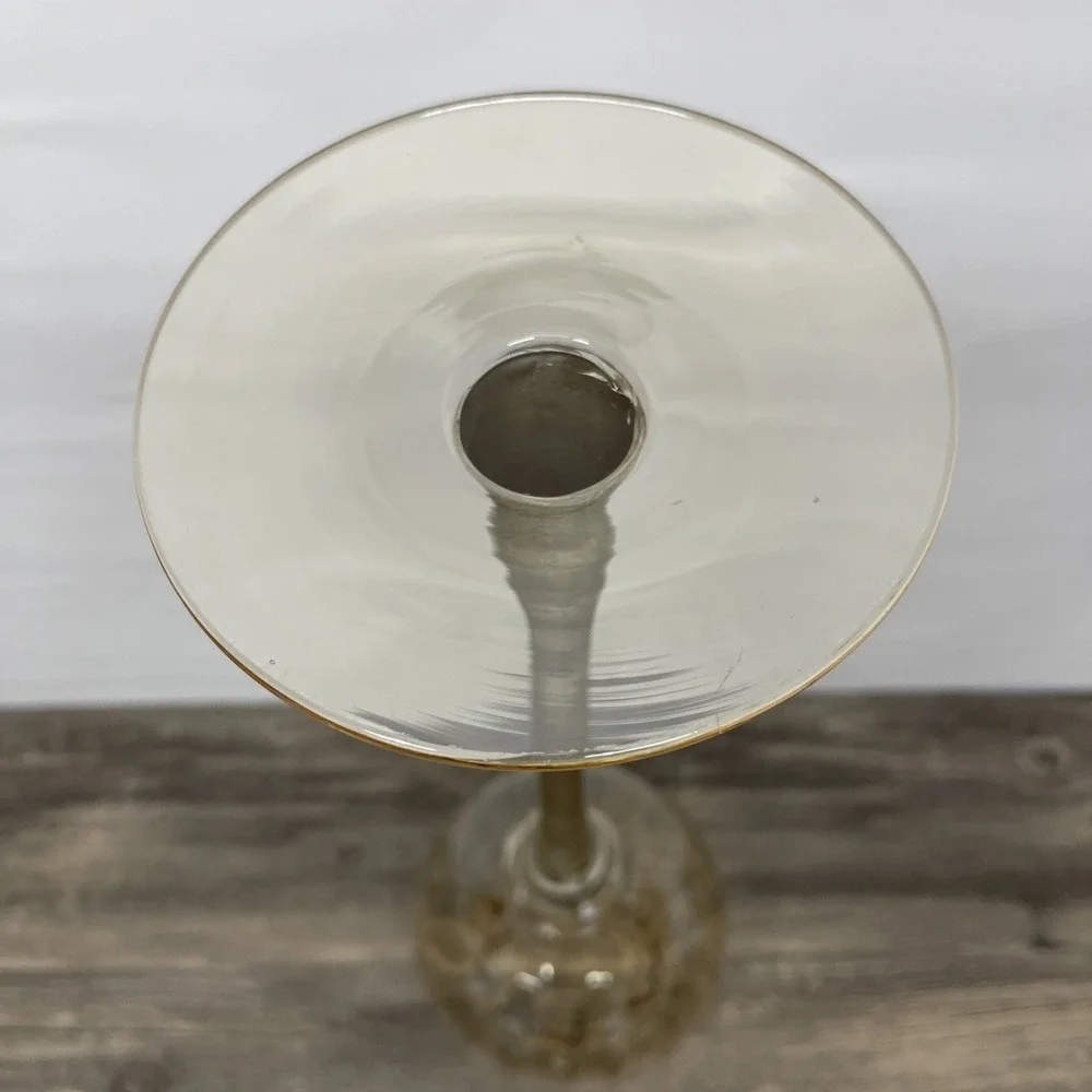 Hand Blown Glass Tall Pedestal Globe Vase‎ Gold Fleck Stem Amber 19 inch Decor